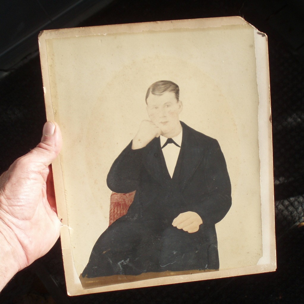 GREAT RARE EARLY ANTIQUE GENUINE PHOTOGRAPH ENLARGEMENT HAND PAINTED / PAINTING