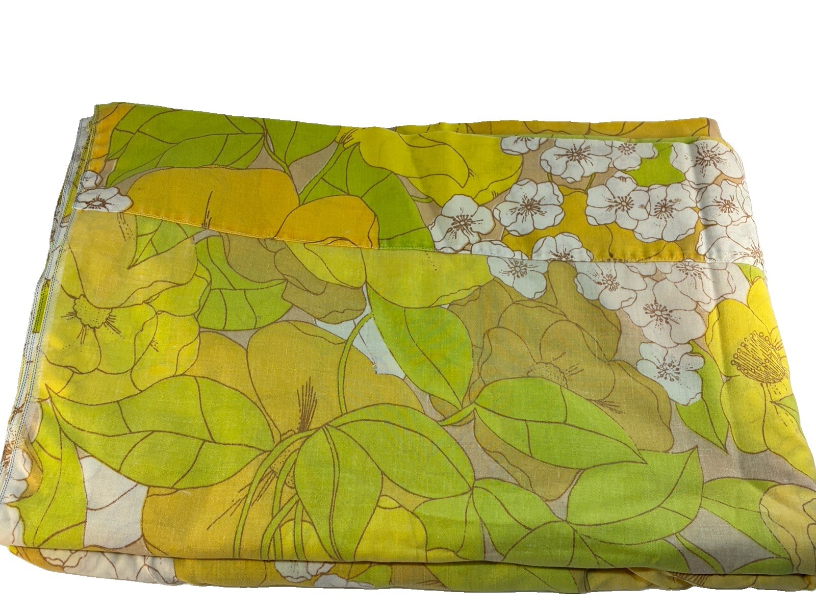 Vintage Burlington House Twin Flat Sheet Yellow Green Floral Retro 72 x 104