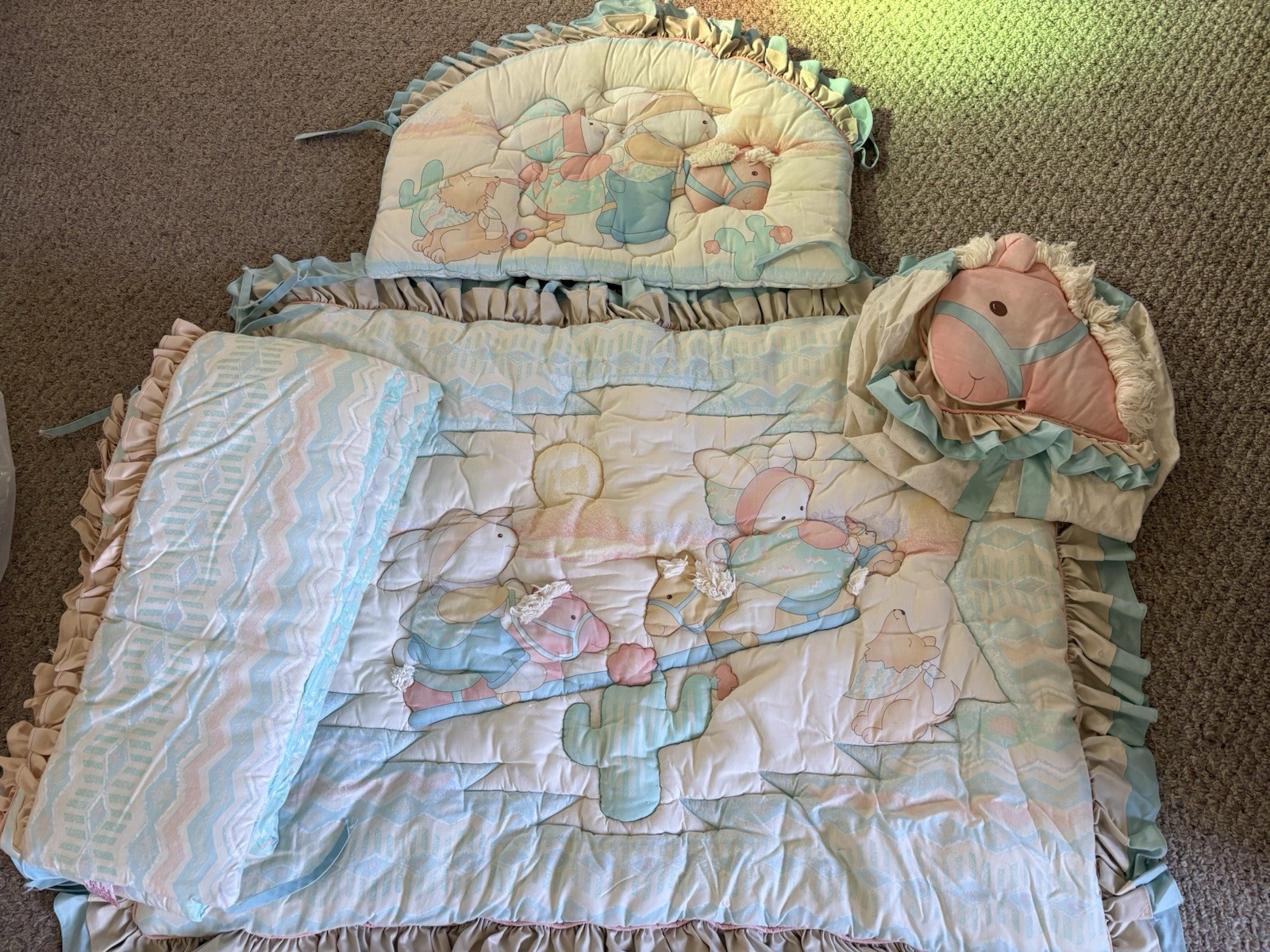 VINTAGE 1991 Red Calliope Western Bunny Crib Nursery Set