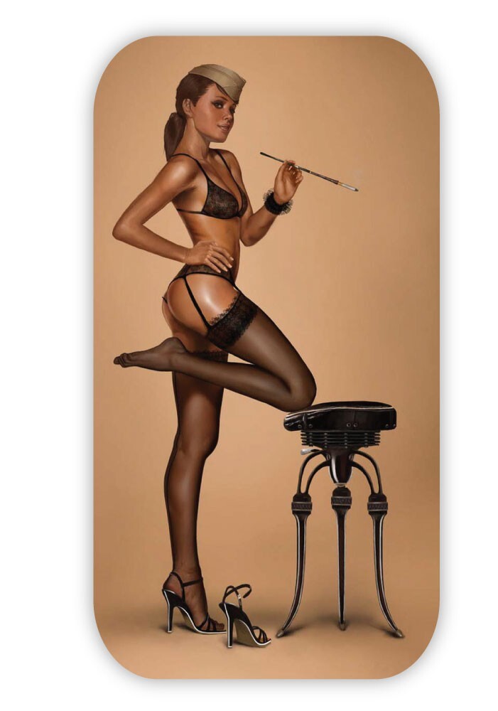 Pinup pin up pin-up pinup black chair round sticker decal 3\