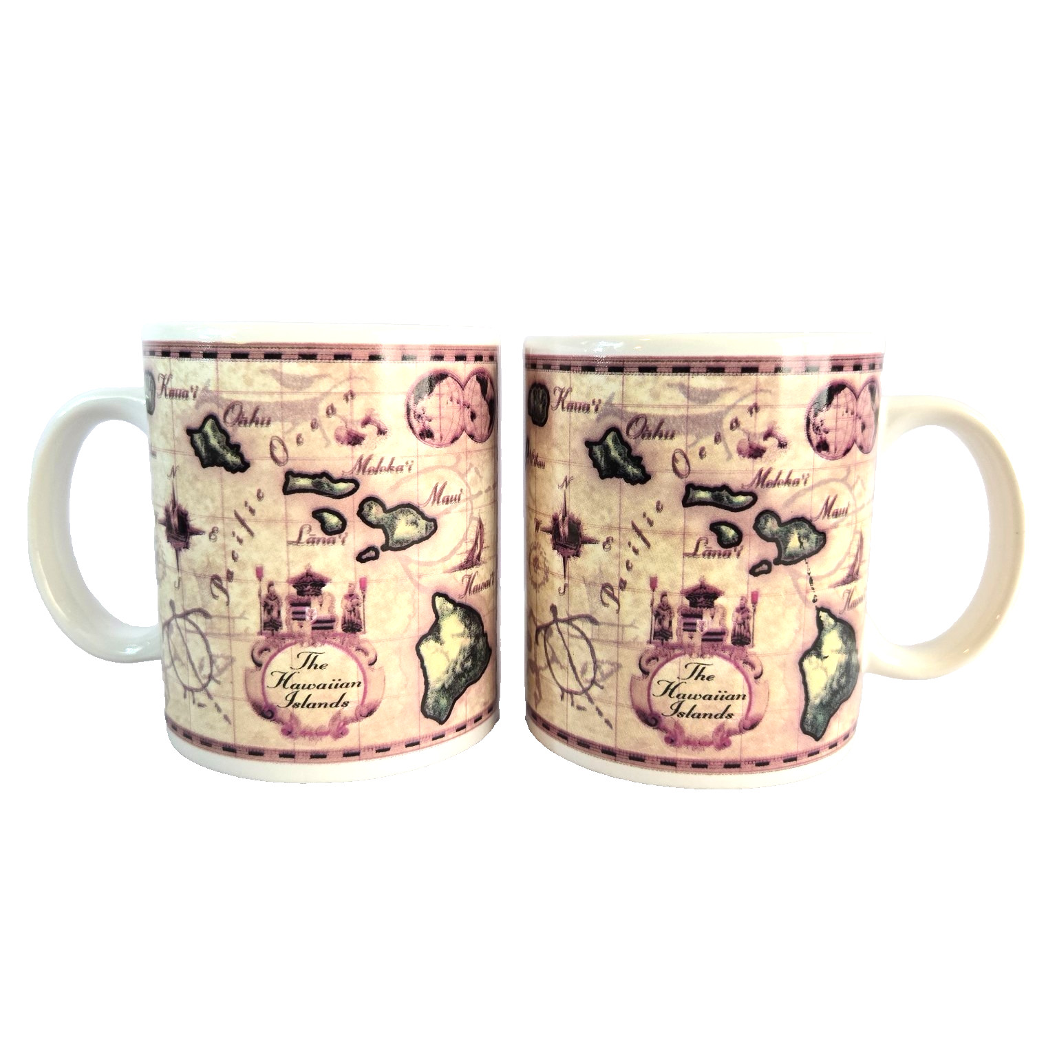 Vintage 1999 ABC Stores Hawaii Map Coffee Mugs Set of 2 Ron Croci Souvenir
