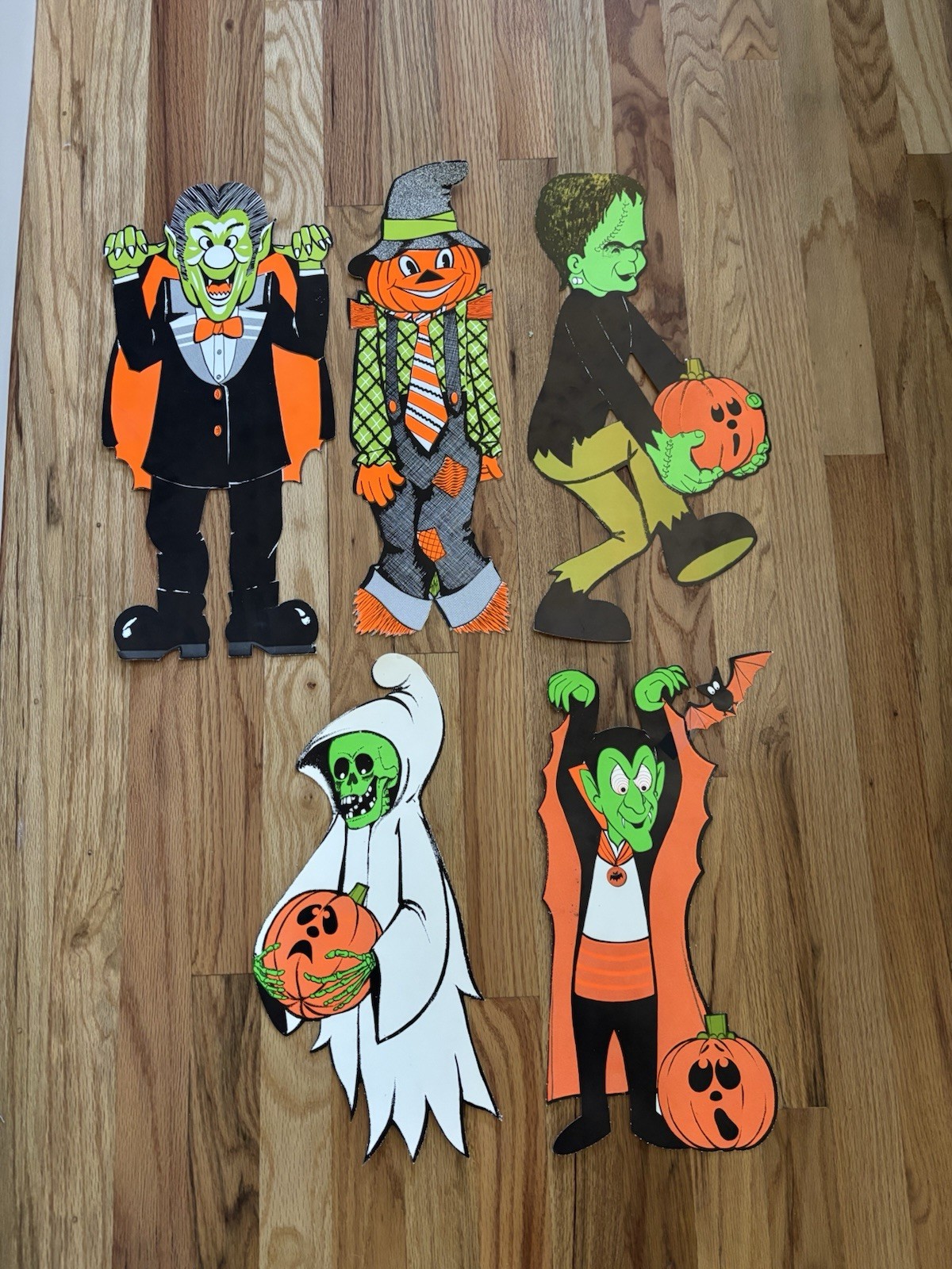 Vtg 60s 70s Halloween Die Cuts Peck Eureka Dracula Frankenstein Skeleton Flock