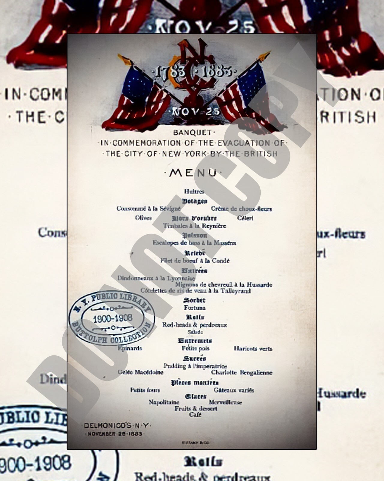 1893 Delmonico's Restaurant Banquet Menu Celebrate Evacuation British 8x10 Photo