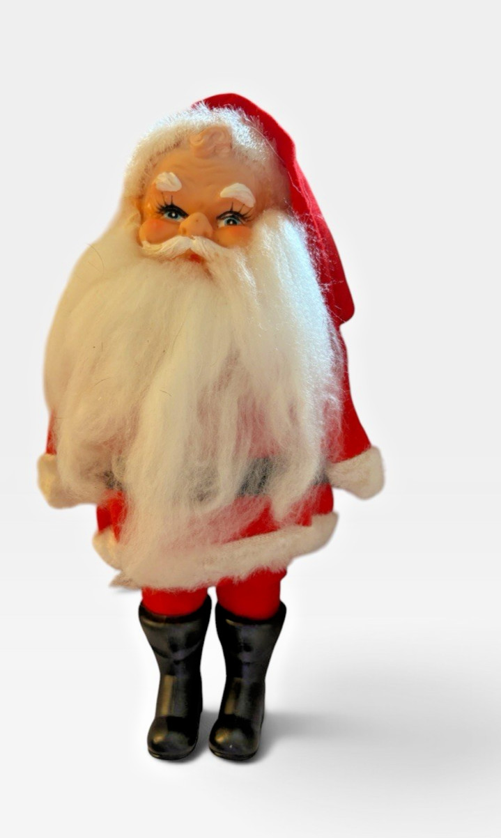 Vintage Mid Century Molded Face Santa Claus Doll Original Label 10 Inch 1950s