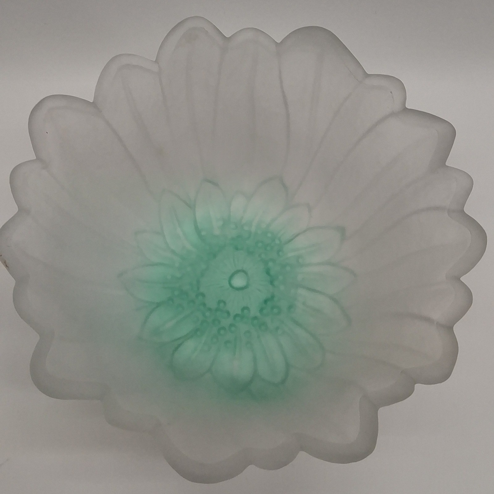 Indiana Glass Lily Pons Sunflower Bowl Frosted White Teal Center  cottagecore