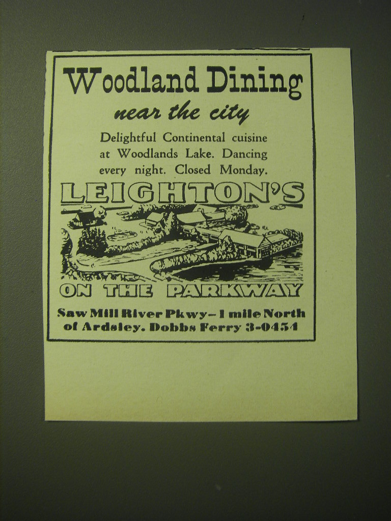 1948 Leighton's On the Parkway Restaurant Ad - Woodland Dining near the city