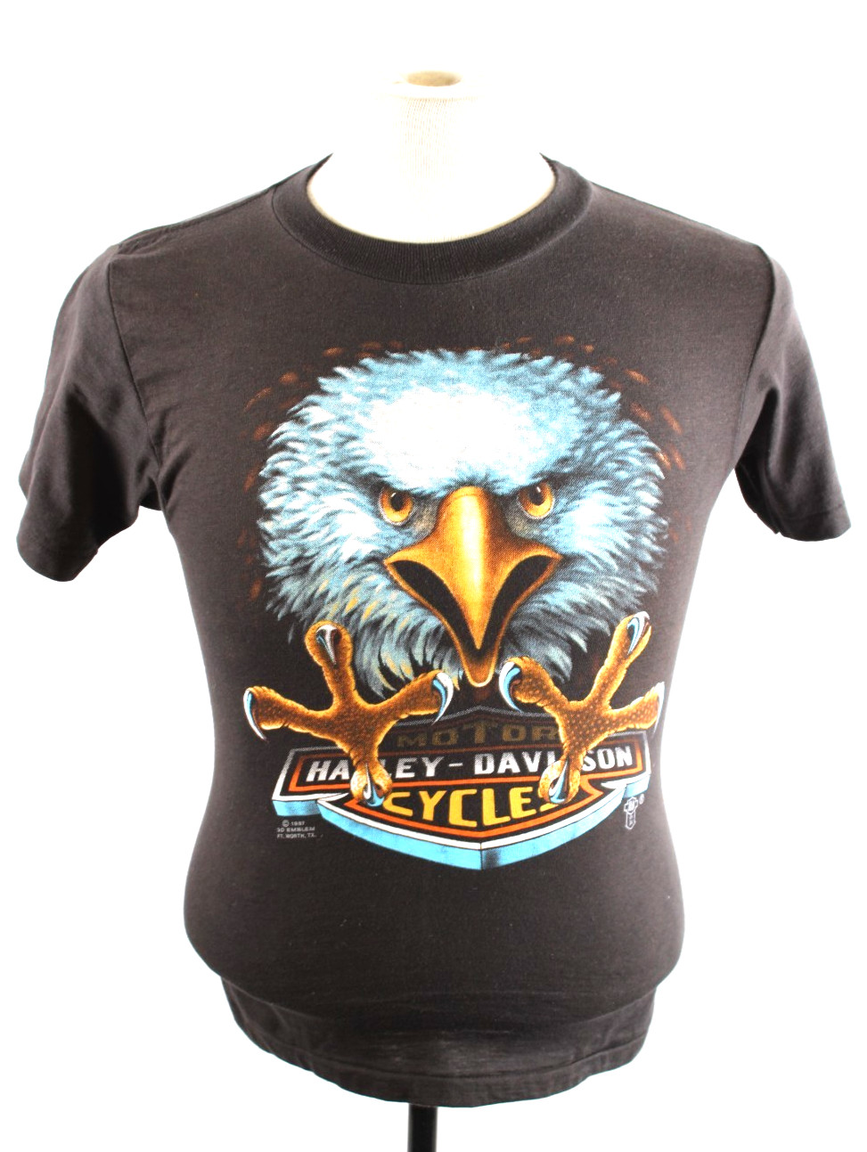 Vintage 1980s Harley Davidson 3-D Emblem Eagle Motorcycle T-Shirt Small USA