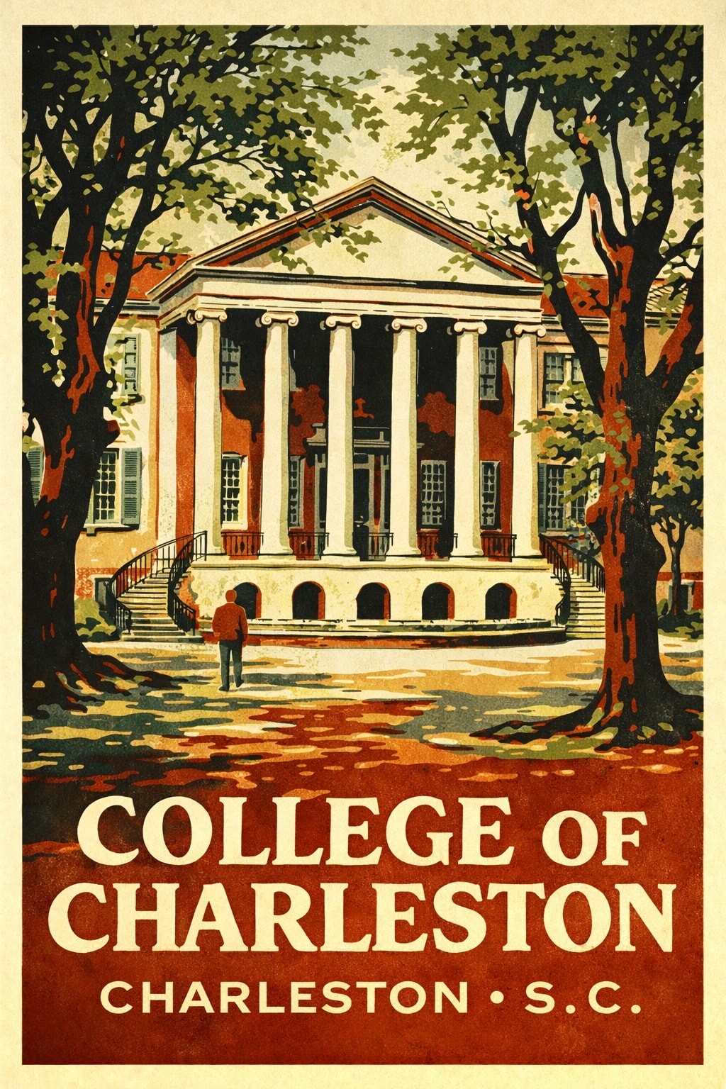 🌳 College of Charleston Vintage Poster - 1930s Art Deco🎨 Print - 16x24”