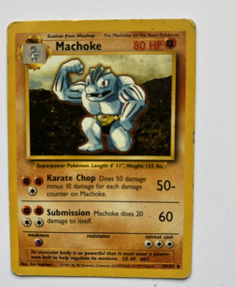1999 Vintage Pokemon Base Set Card Machoke 34/102