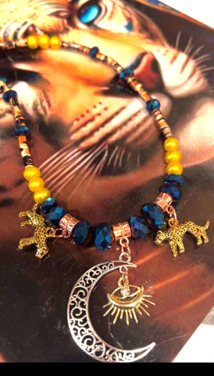 Evil Eye Moon Warrior Energy Leopard Spirit Animal Protection Amulet Necklace G2