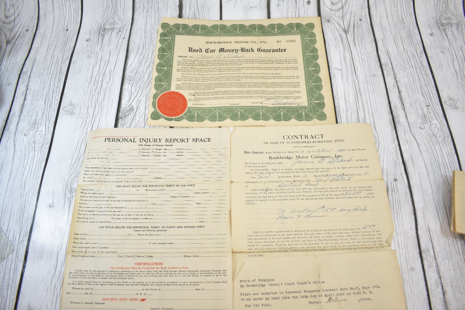 Vintage 1932 Rockbridge Motor Co. Ford Coupe Car Documents Lot Virginia