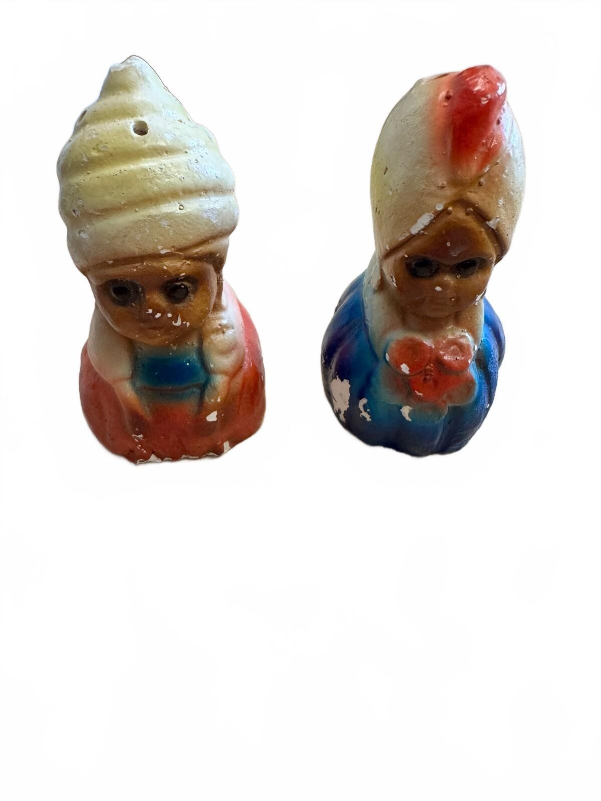 Vintage Dutch Boy Girl Chalkware Salt Pepper Shakers USA