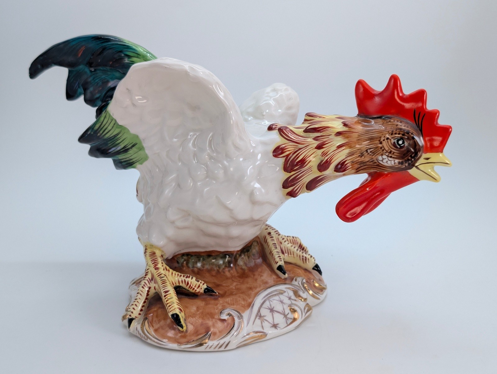 Vintage Italian Ceramic Rooster Figurine Hand Painted 14 Inch Majolica Italy