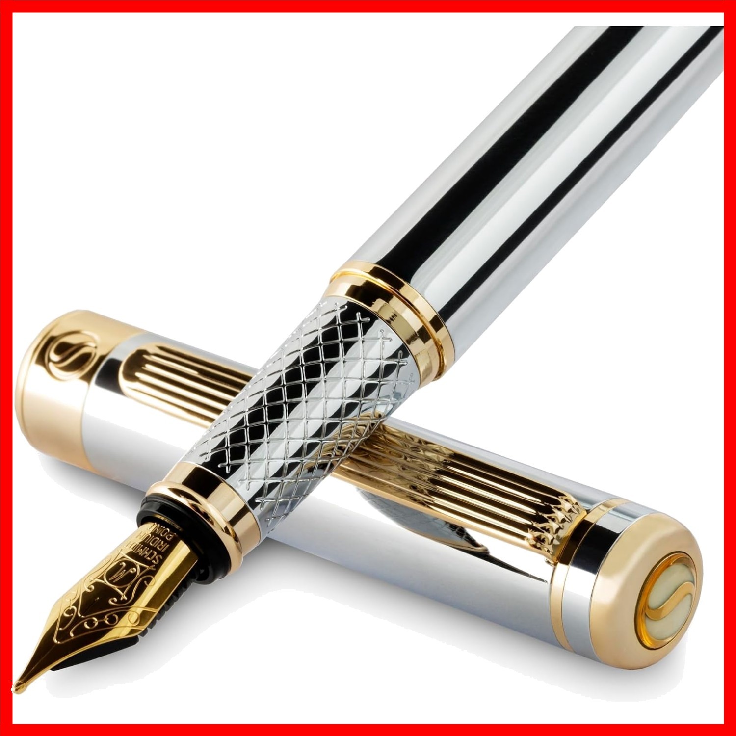 Elegant Silver Chrome Fountain Pen with Schmidt Gold Nib - Professional Choice