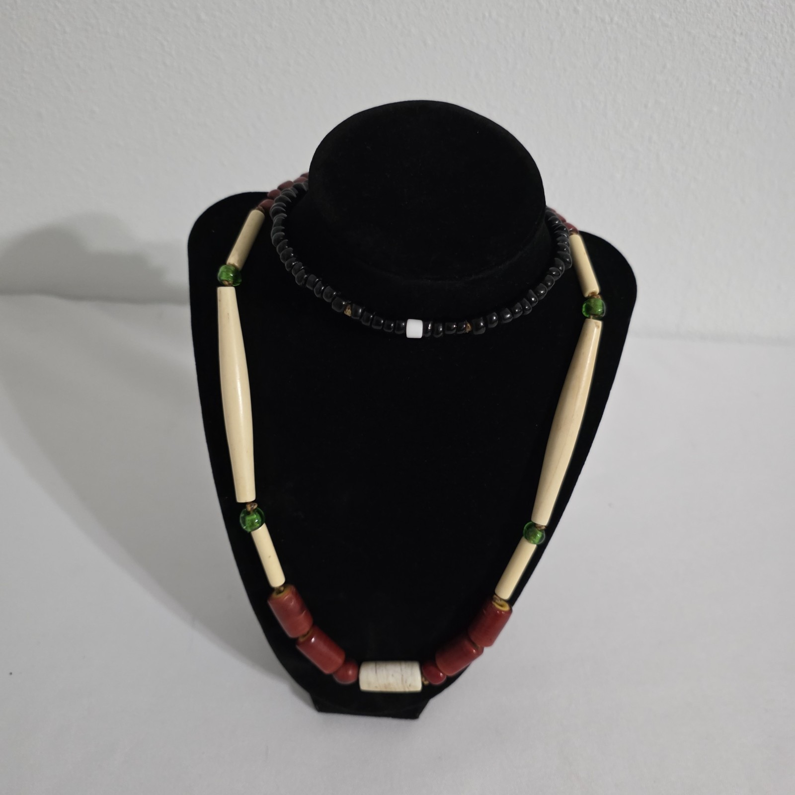 Vtg Native African Style Necklace Hairpipe Bone & Glass Trade Beads
