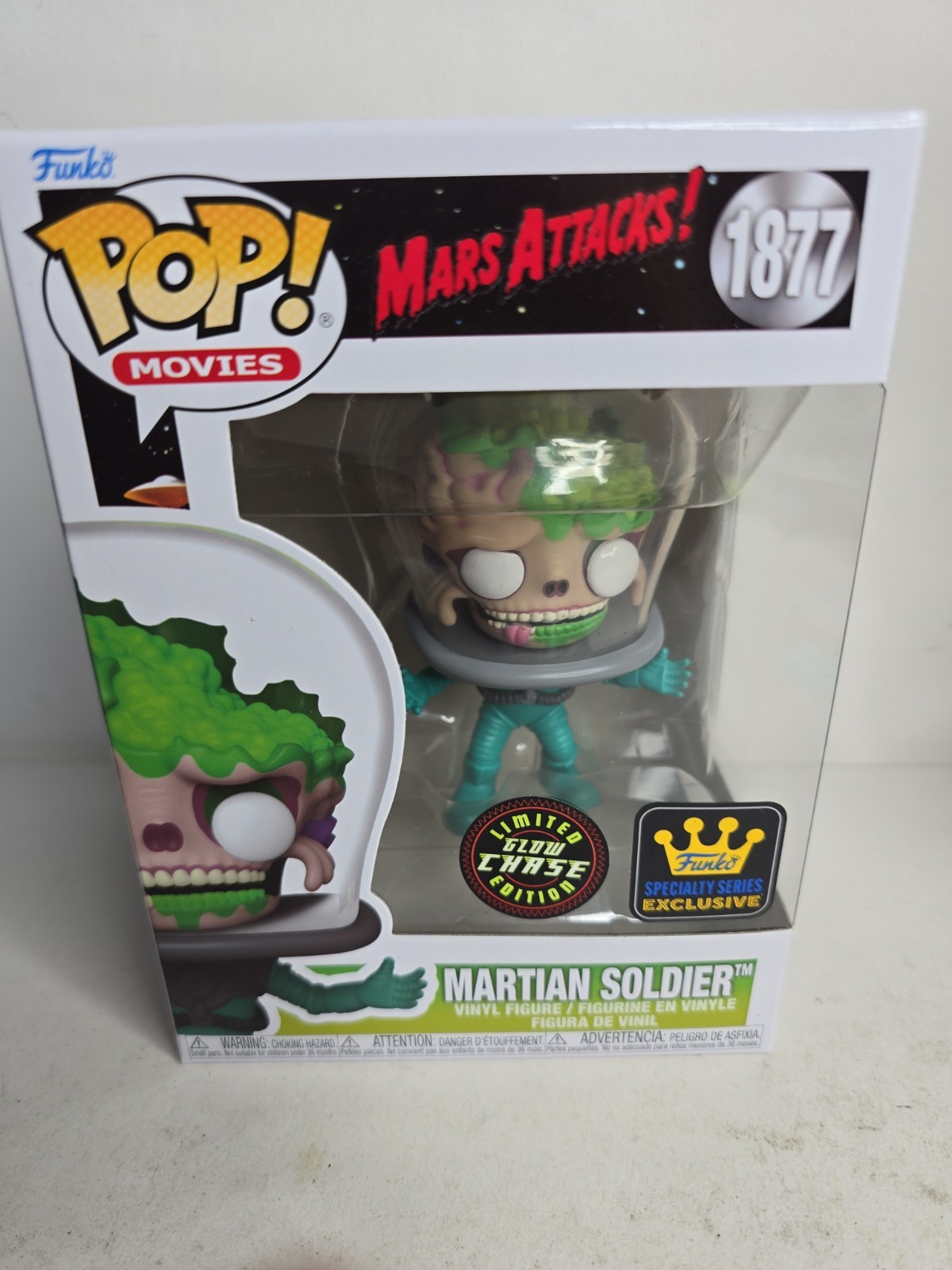 Funko Pop Mars Attacks Martian Soldier Specialty Series Glow CHASE in Protector