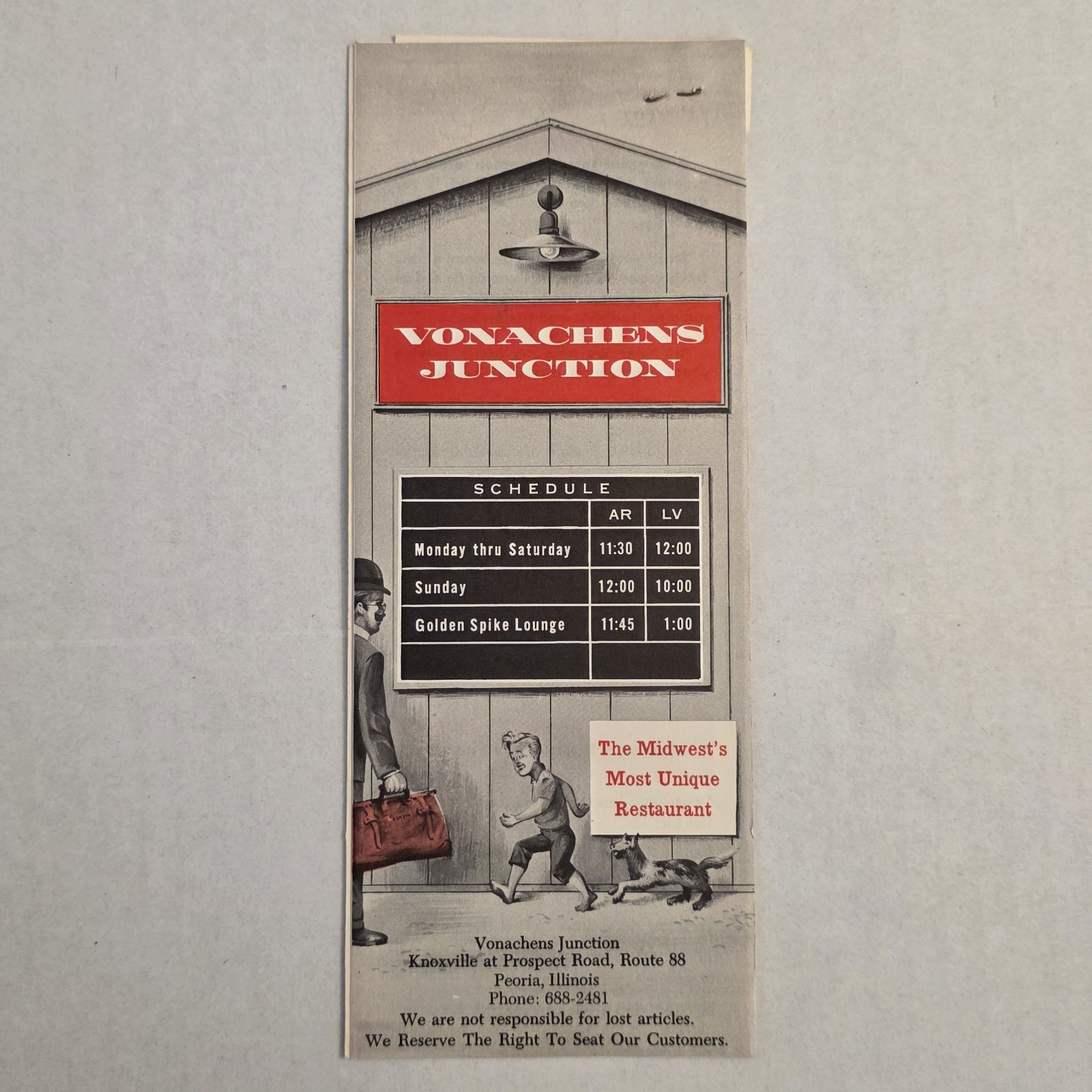 Vintage Vonachens Junction Menu Famous 1960s Peoria Illinois Railroad Restaurant