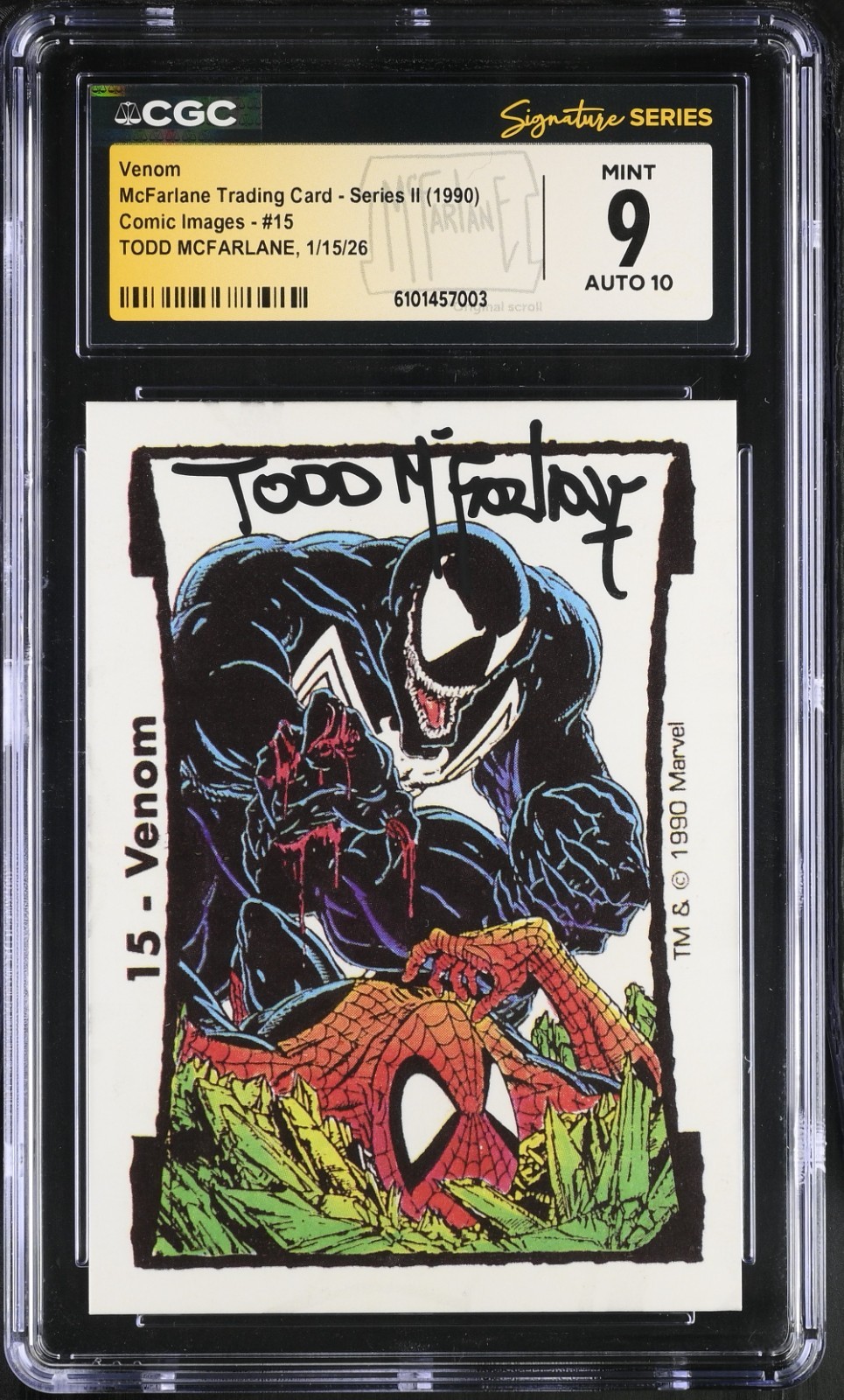 1990 Comic Images MCFARLANE Trading Card Ser. 2 CGC 9 SS AUTO 10 VENOM #15