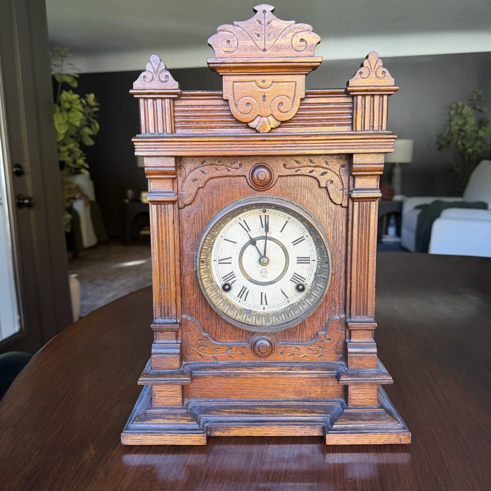 Antique Working Seth Thomas Wood Mantel Clock Marked 1895