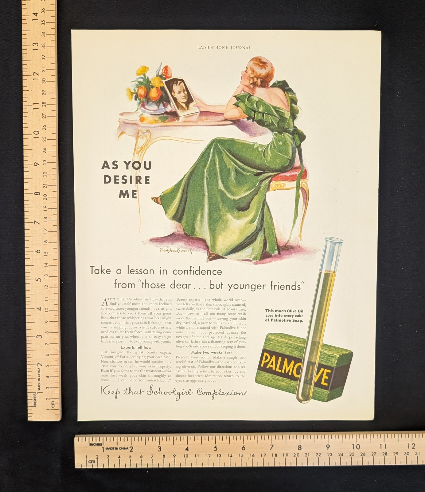 Vintage 1933 Palmolive Soap Color Print Ad Full Page 1930s Original Beauty Retro