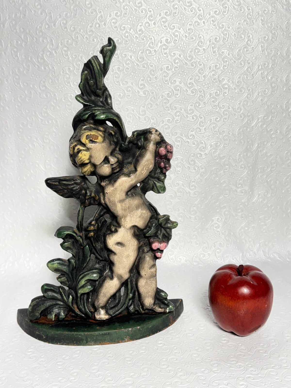 Vintage Cast Iron Door Stop Statue Angel Cherub Putti 8x13