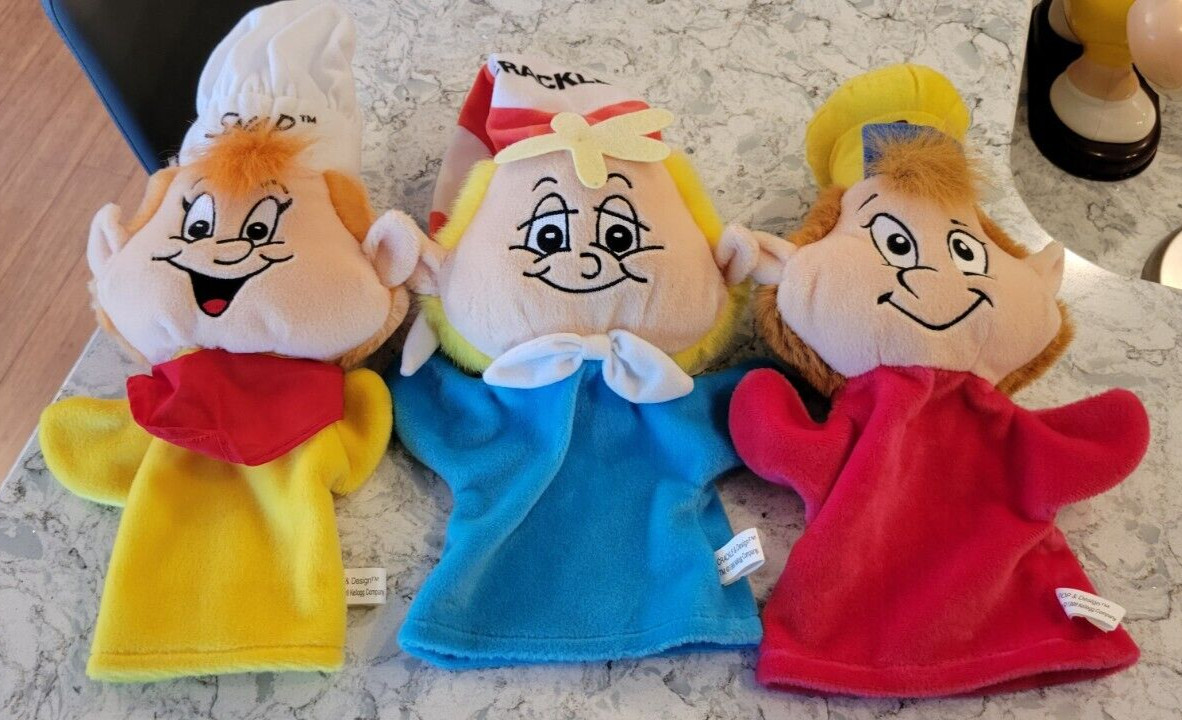 New Vintage 1999 Kelloggs Rice Krispies Snap Crackle Pop Hand Puppets Puppet