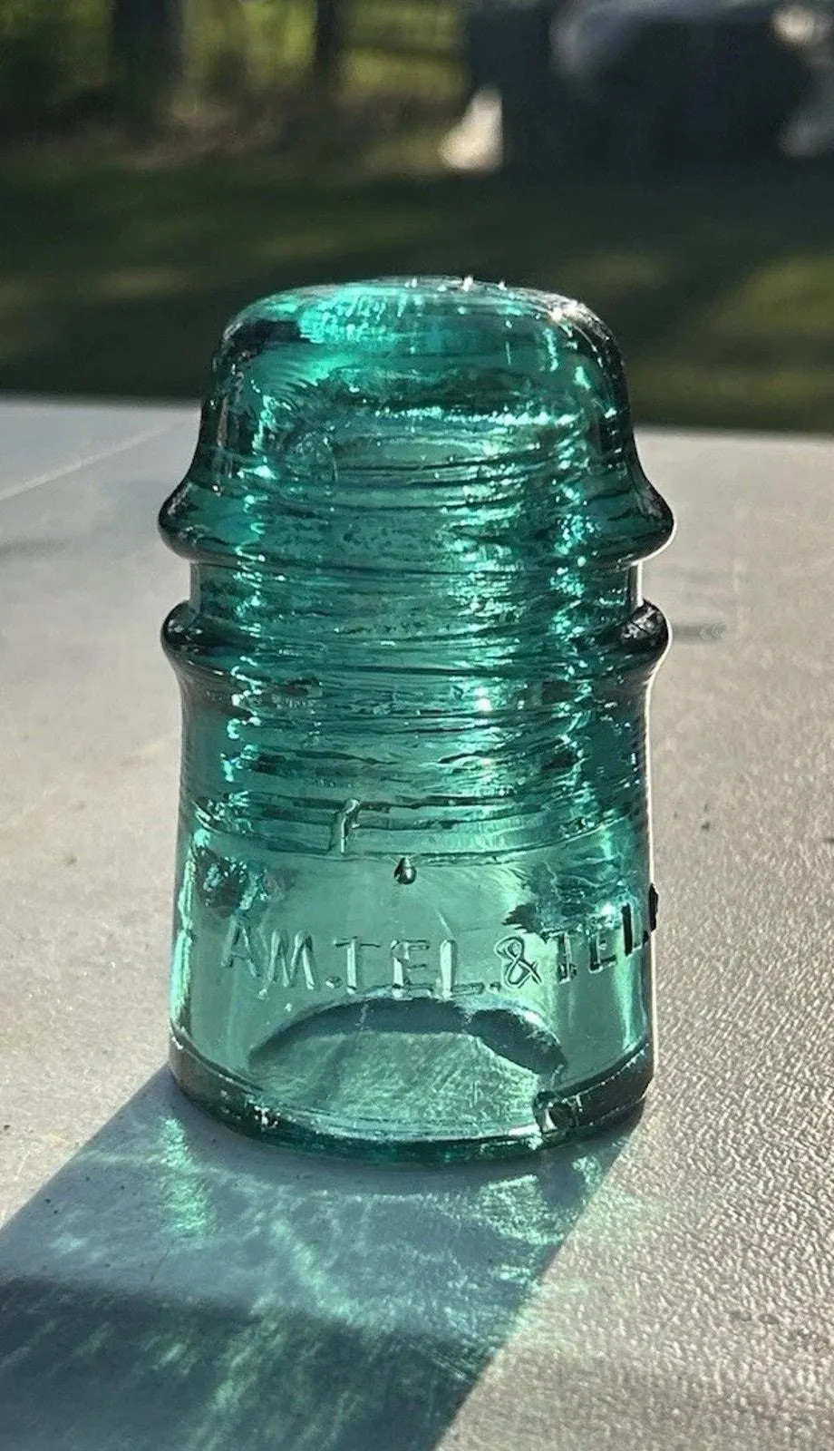 Antique AM Tel & Tel Co Ice Green Glass Insulator Elmer NJ Embossing Telephone