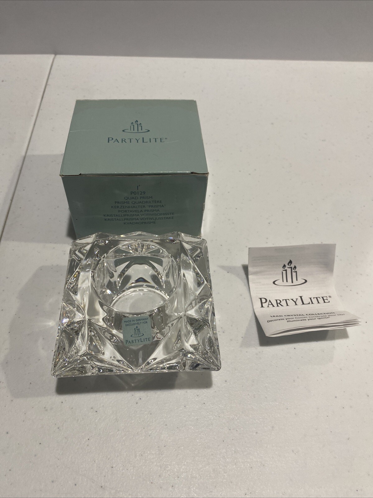 PartyLite Crystal Votive Candle Holder Quad Prism P0129 Retired NIB