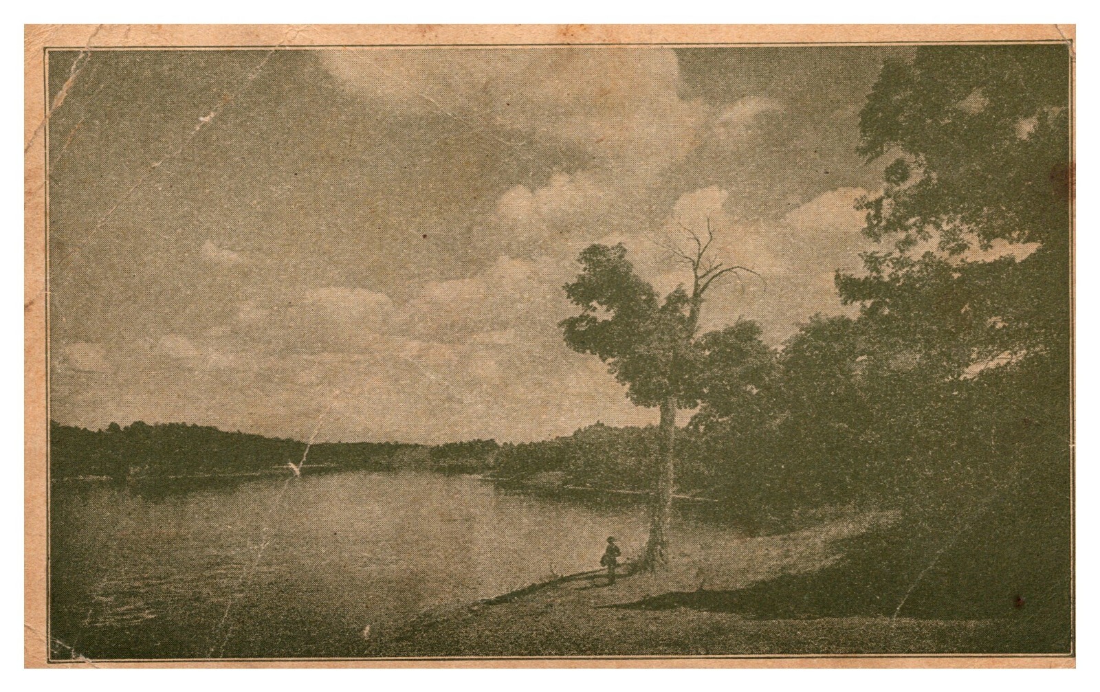 postcard unidentified Man by Lake 1907-1915 era A5656