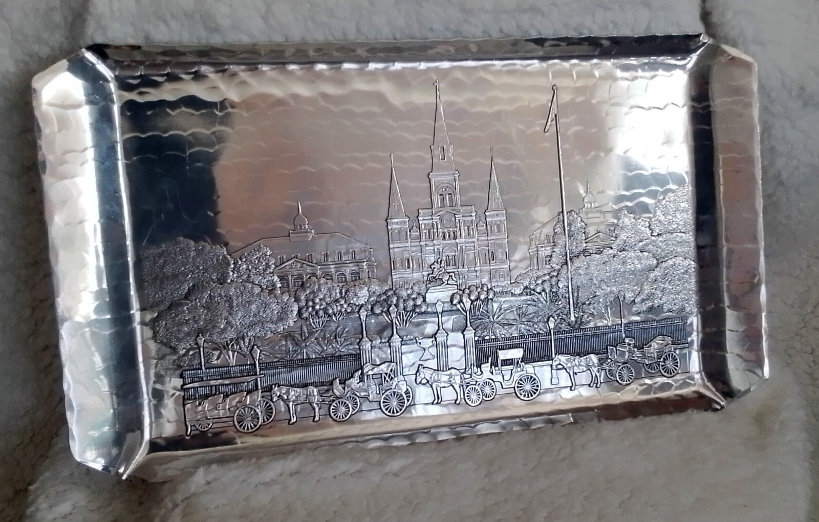 Wendall August Embossed Aluminum Butler\'s Tray New Orleans, Jackson Square
