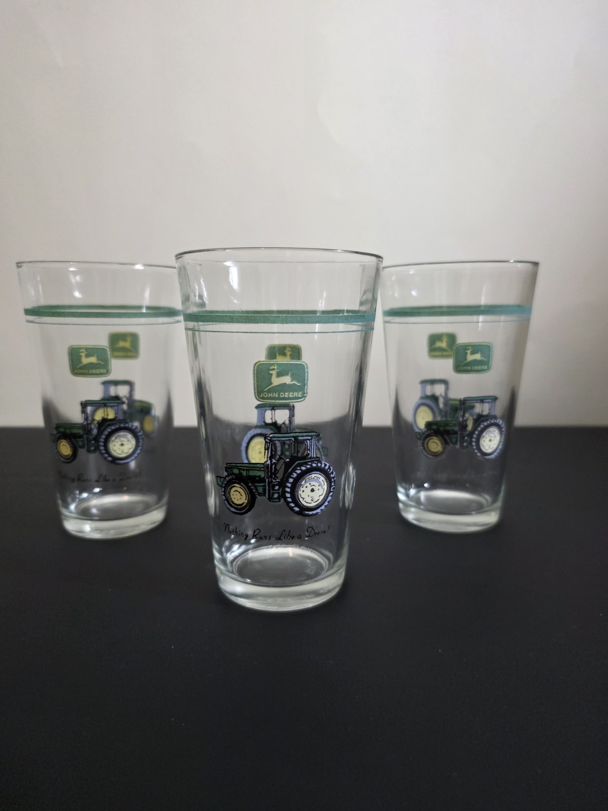 3pc Vintage John Deere 16oz Pint Glasses Set Nothing Runs Like A Deere Tractor