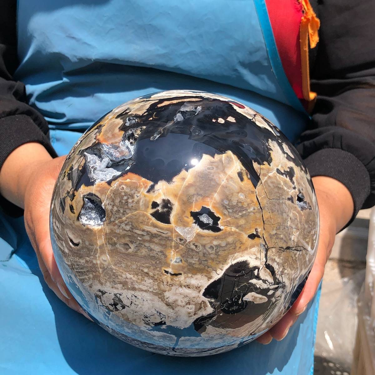 13.37LB Natural Volcanic agate Quartz Crystal Ball Sphere Polished Mineral Heals