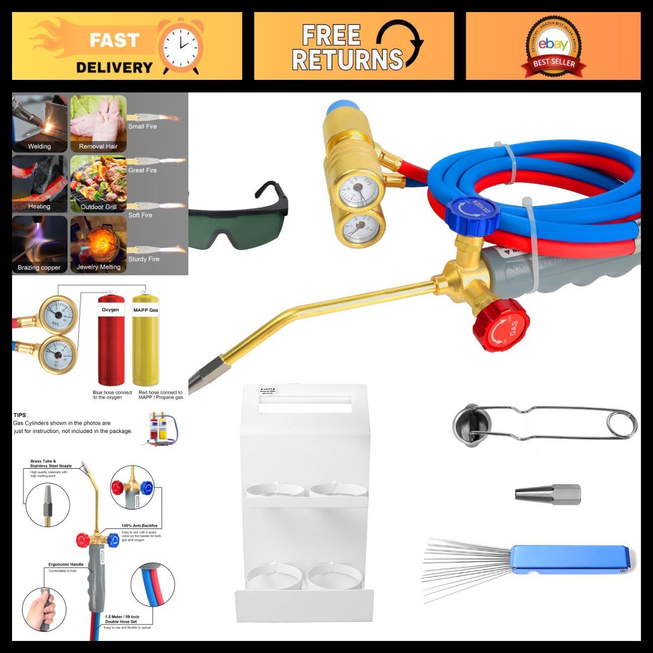 Brazing Torch Kit for MAPP Gas & Propane, Brass & Stainless Steel Cutting Torch