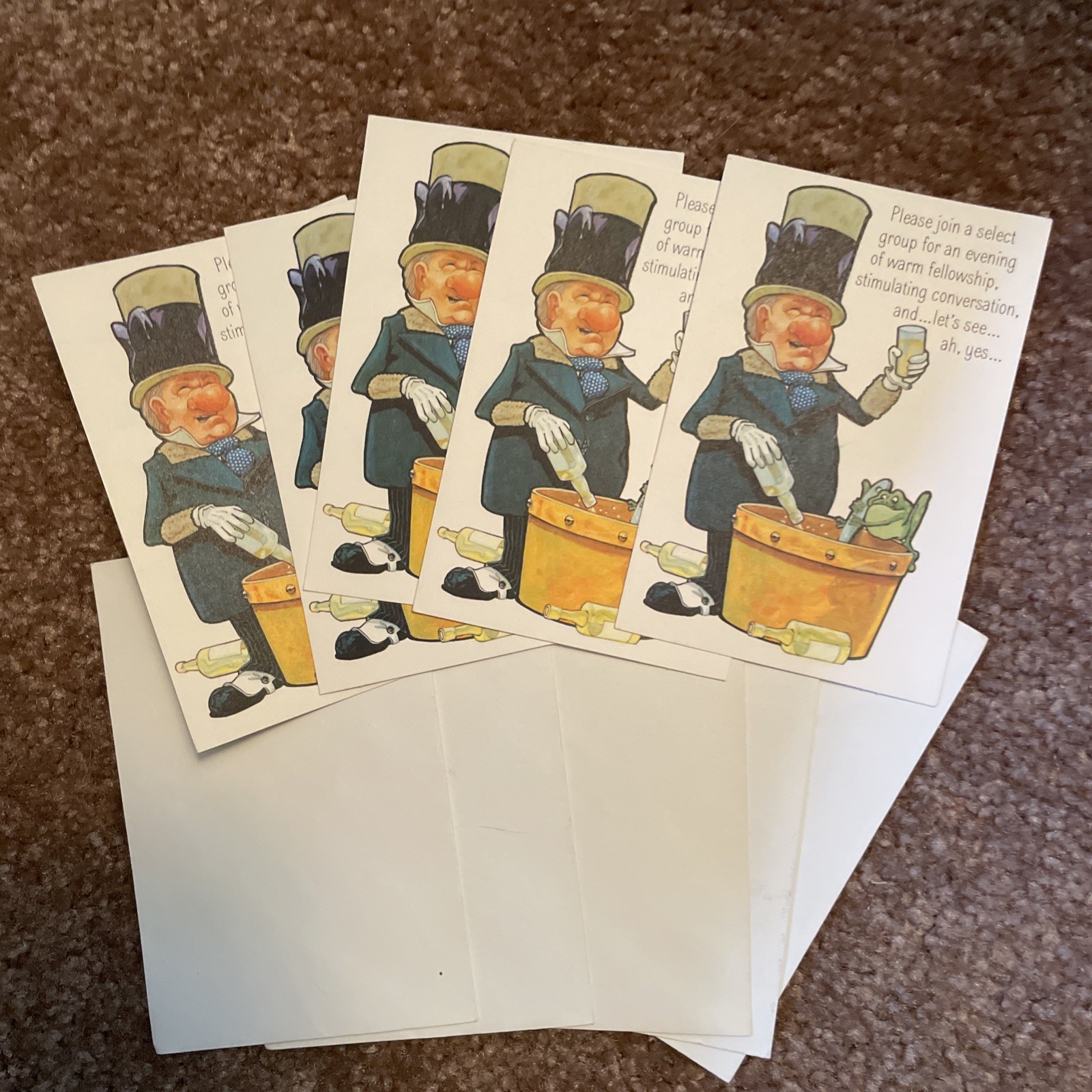 Vtg Unmarked LOT 5 HALLMARK Cards & Envelopes WC Fields Invitations 1960s  BOOZE
