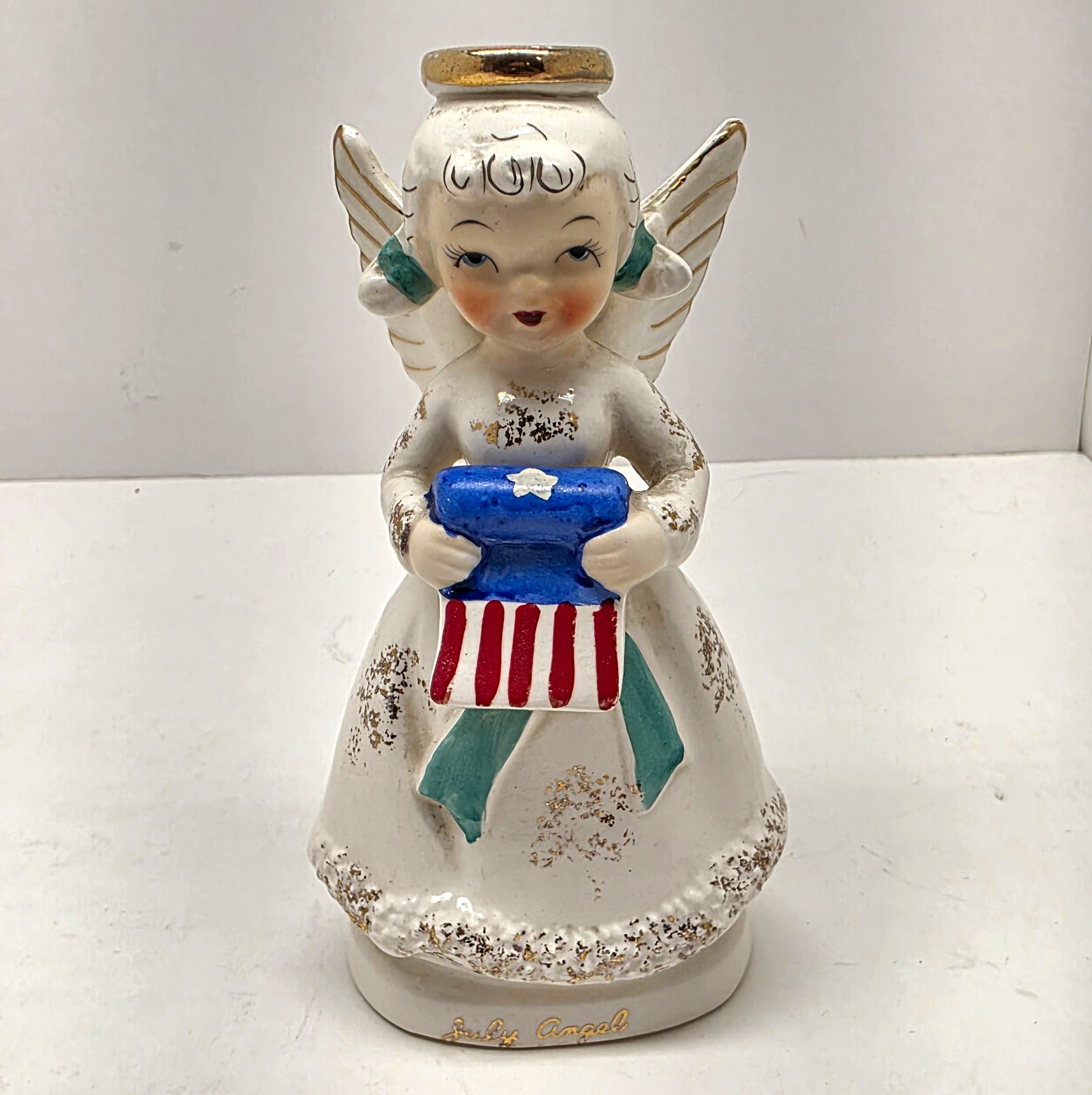 Vintage Telsco July Angel Figurine Japan Patriotic Ceramic Birthday Month 5\