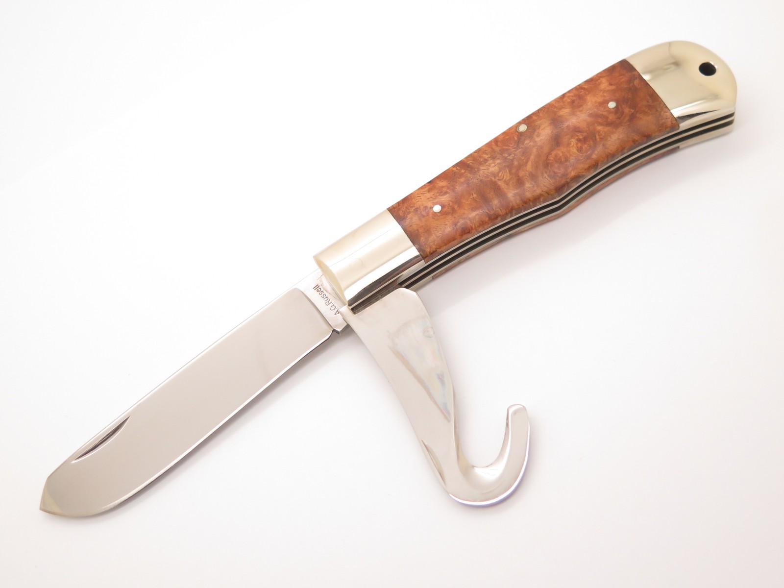 Vtg 1997 AG Russell Seki Japan AUS-8 Jumbo Guthook Trapper Folding Pocket Knife Vtg 1997 AG Russell Seki Japan AUS-8 Jumbo Guthook Trapper Folding Pocket Knife