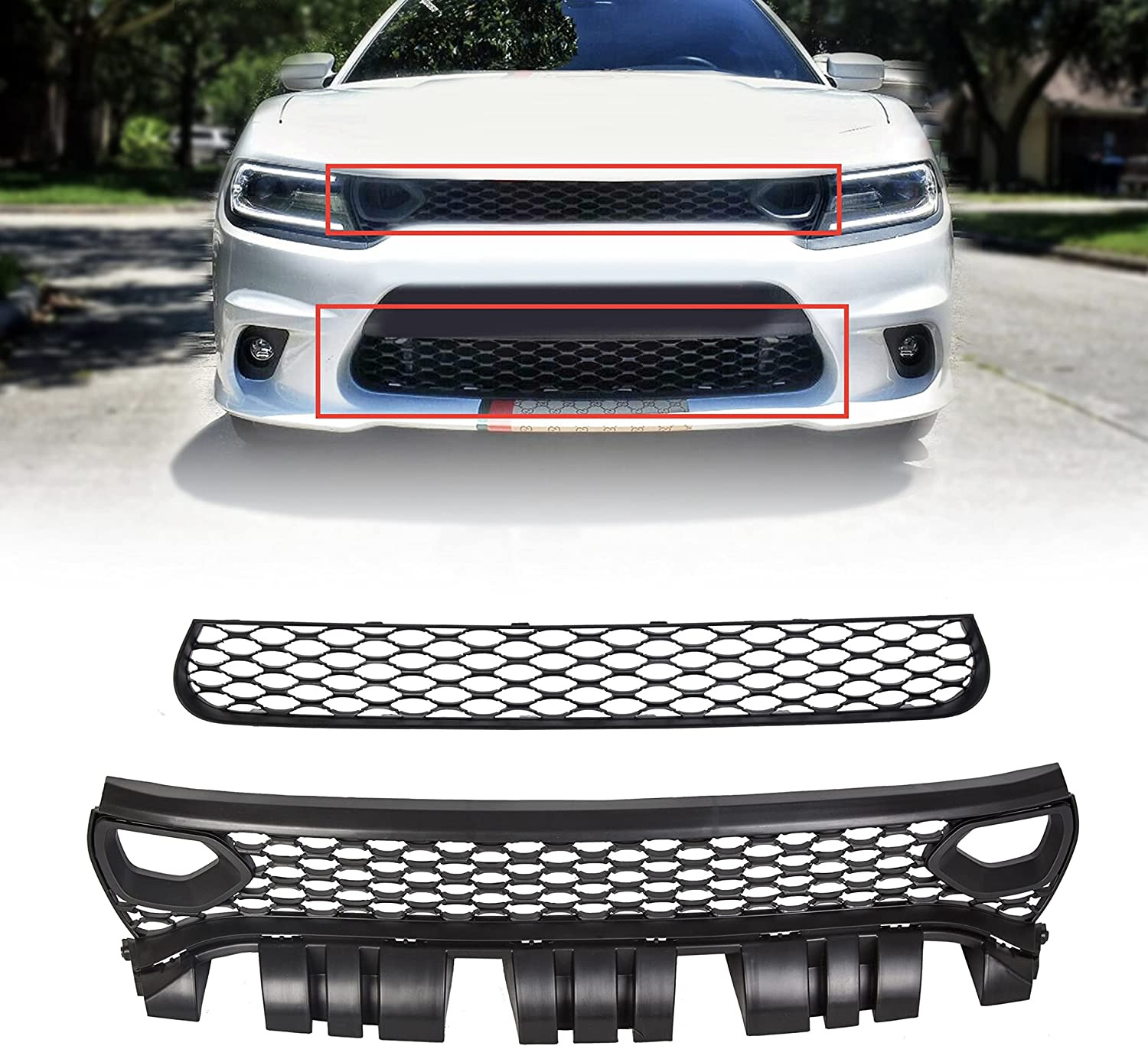 Upper Lower Grill Compatible with 2015-2022 Dodge Charger SRT Scat Pack Daytona 