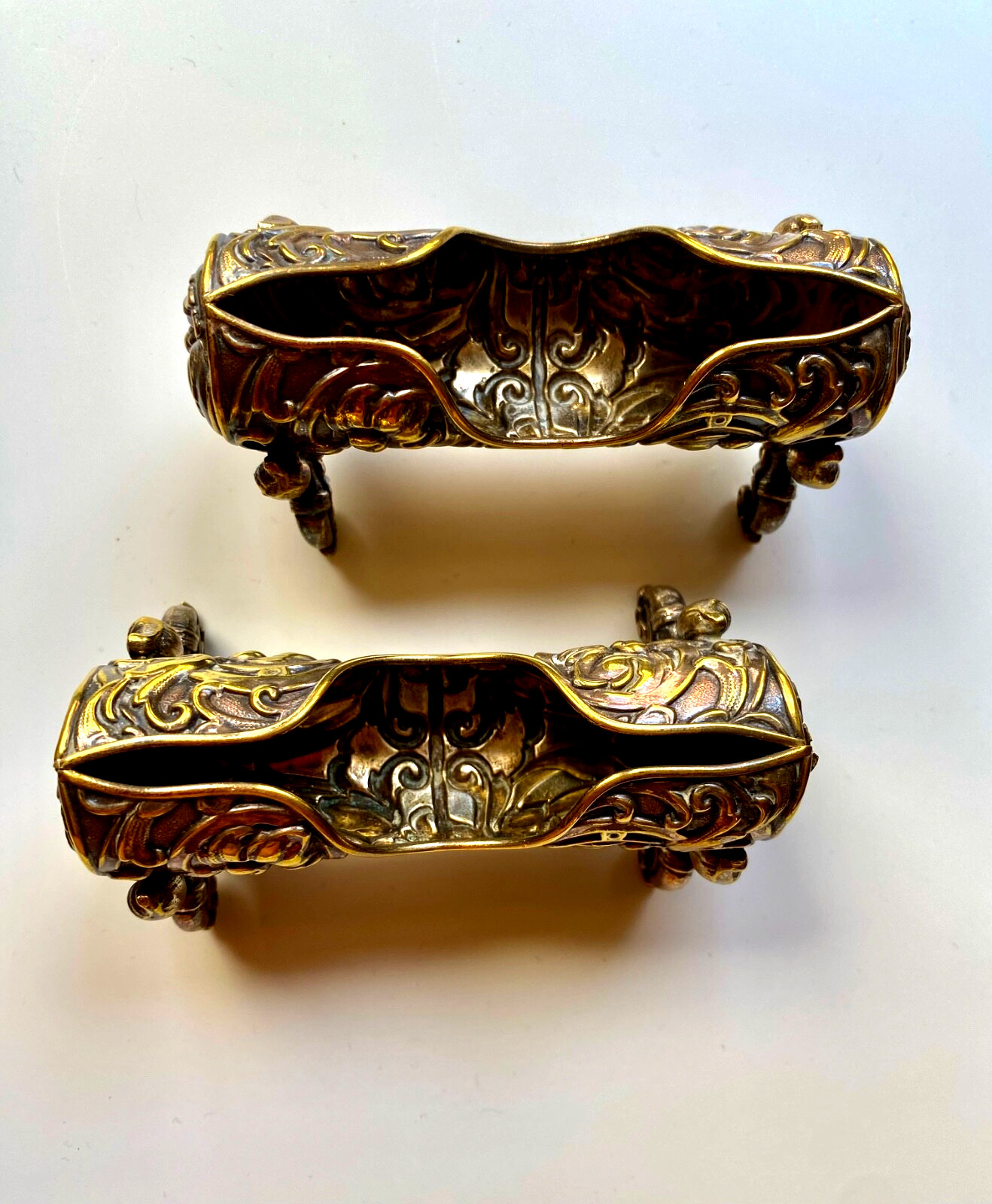 2 Antique Silver-Tone Bronze Footed Toothpick Holders- Set of 2