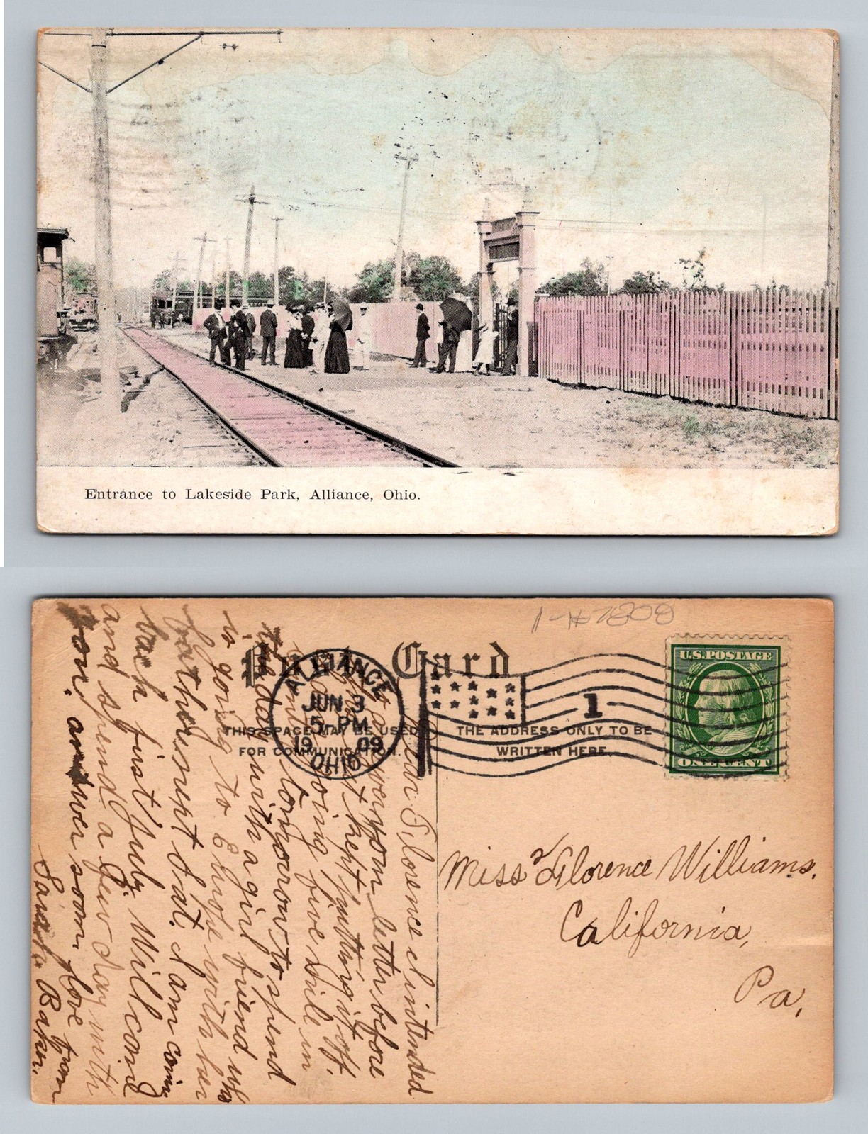 Alliance, OH-Ohio, Entrance Lakeside Park Ladies & Gents Vintage c1909 Postcard