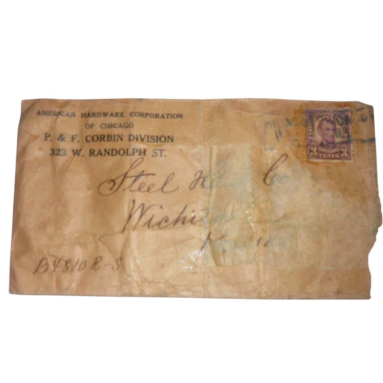 Vintage American Hardware Corp Envelope Chicago P&F Corbin Lock Wichita KS