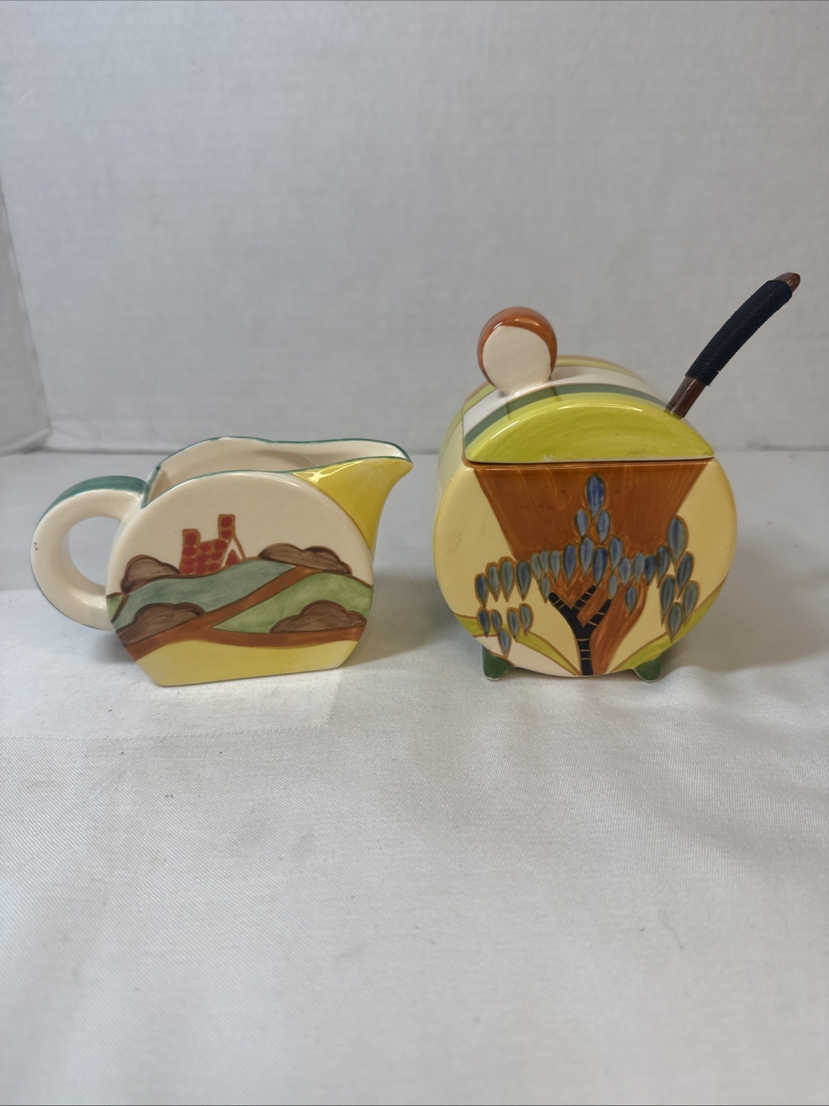 Vintage Clarice Cliff Style Bizarre 1993 MMA Sugar Creamer Set Art Deco Retro