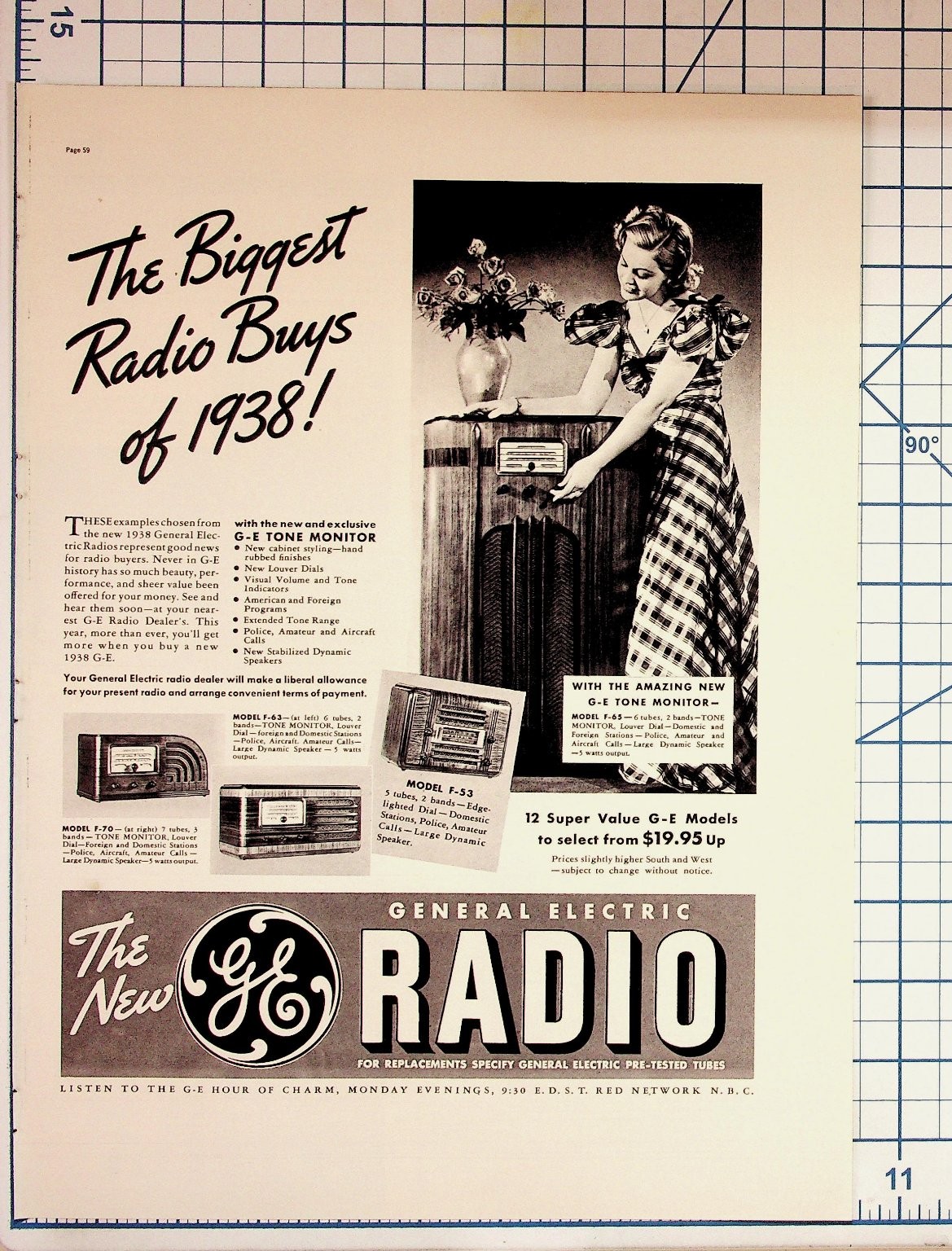 1938 General Electric Radio Vintage Ad GE Console Model F-53 F-63 F-70