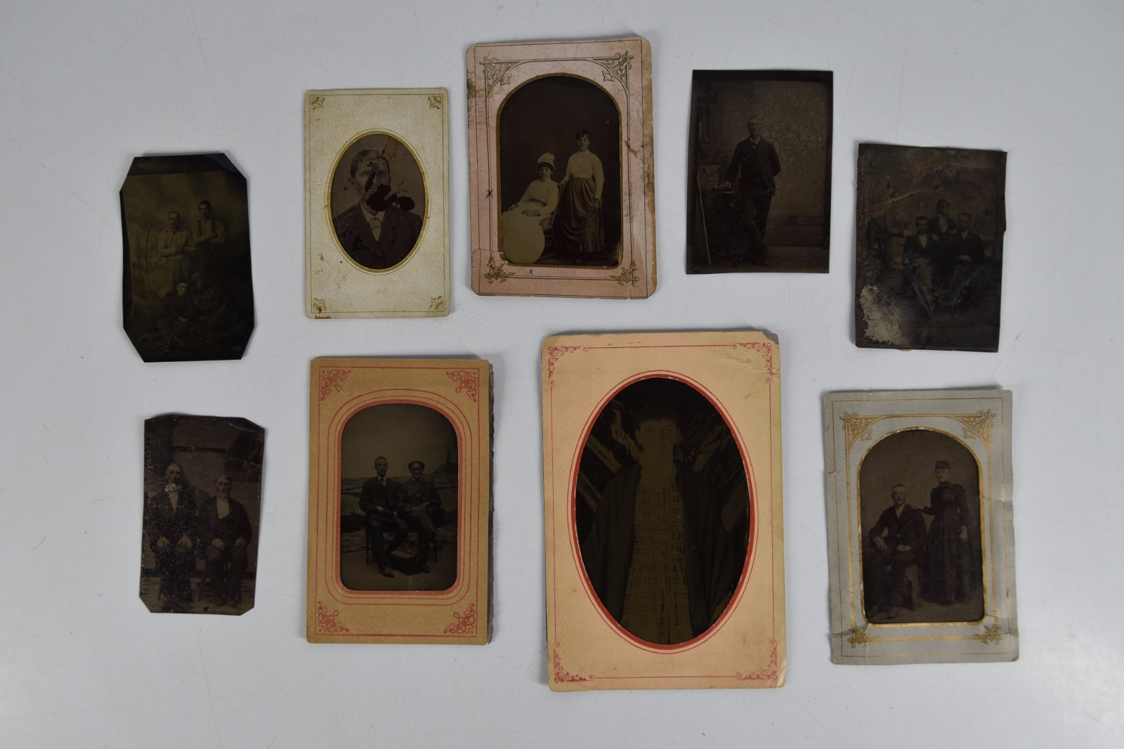 9 Antique Tintype Photographs Americana Portraits Settlers Men Women 1880's