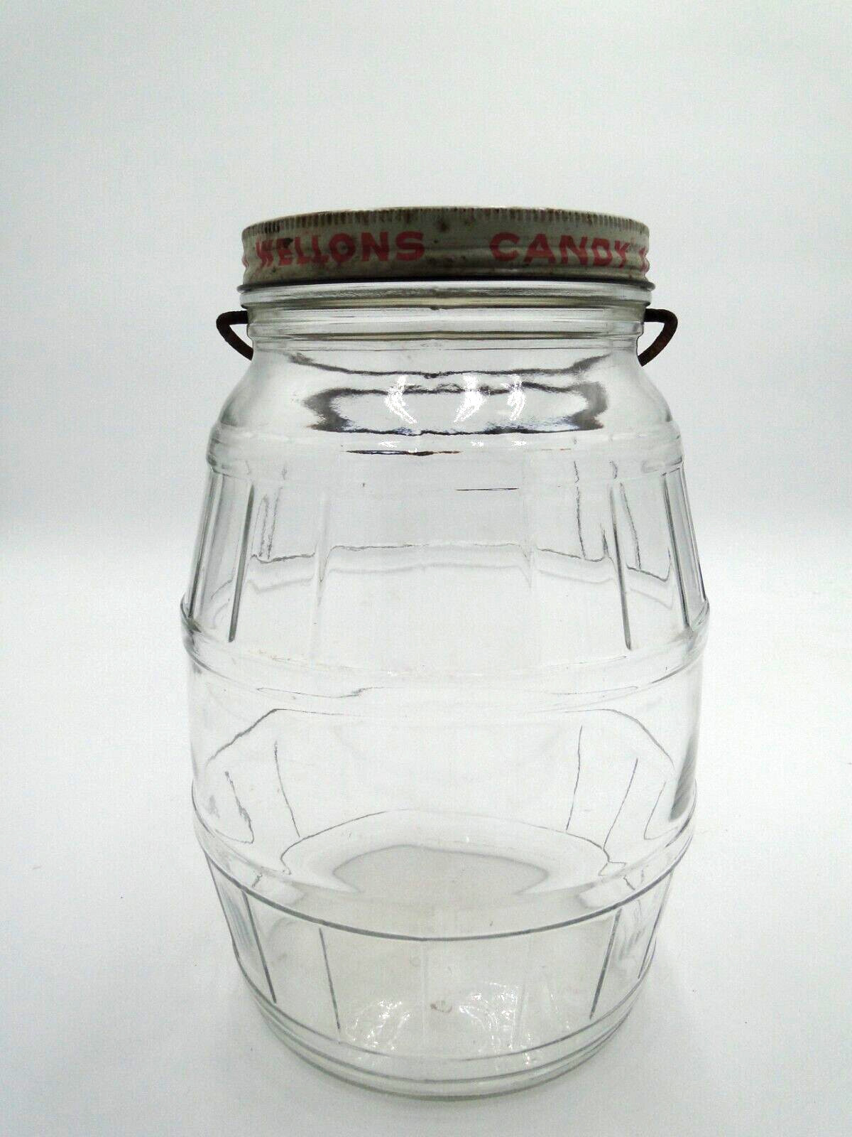 Vintage 1930’s - 1940’s Wellons Fruit Balls Dunn N.C. Glass Barrel Jar For Candy