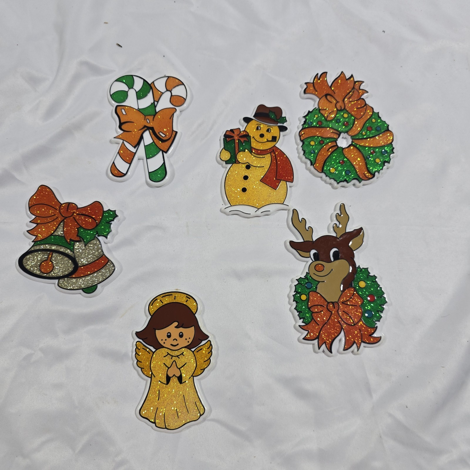 Vintage 1980s BROMAC Christmas Magnets Santa Reindeer Tree Glitter Holiday Decor