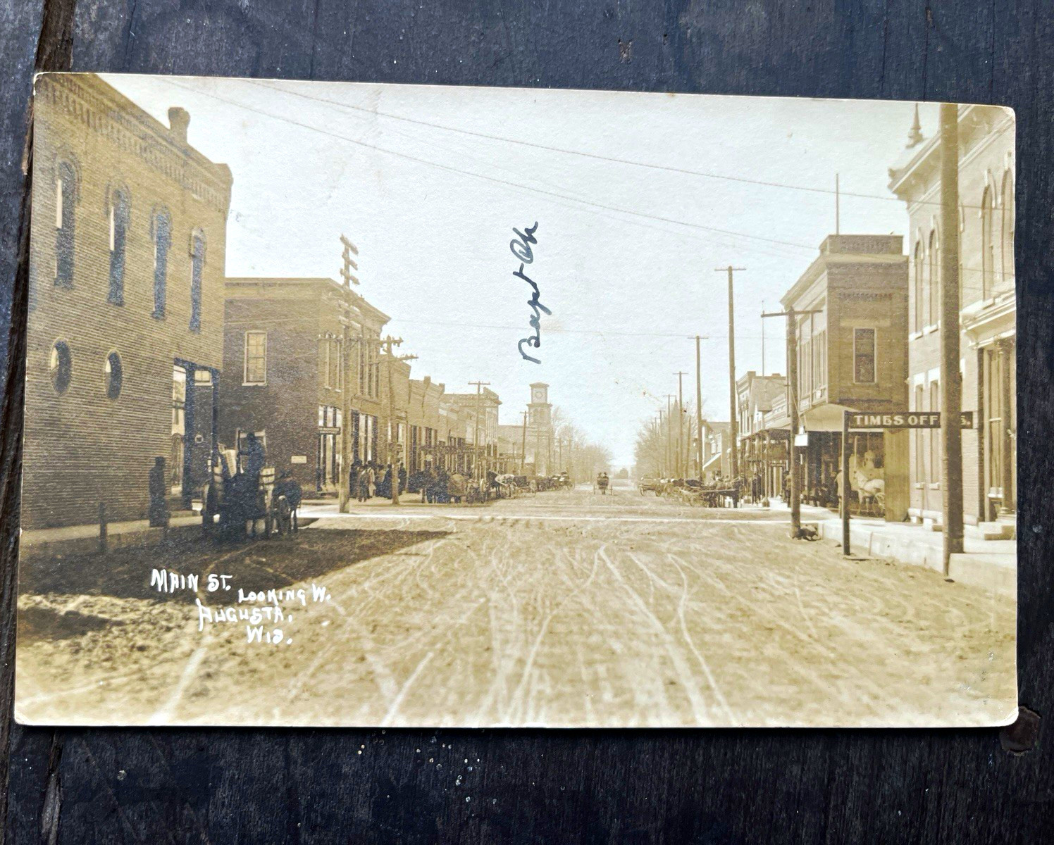 Vintage Main St Street Scene Augusta Wisconsin RPPC Real Photo Postcard Posted