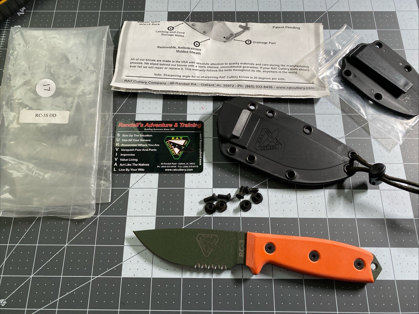 RAT Cutlery RC-3S VINTAGE FIXED BLADE KNIFE NEW OD GREEN ORANGE ESEE W/sheath