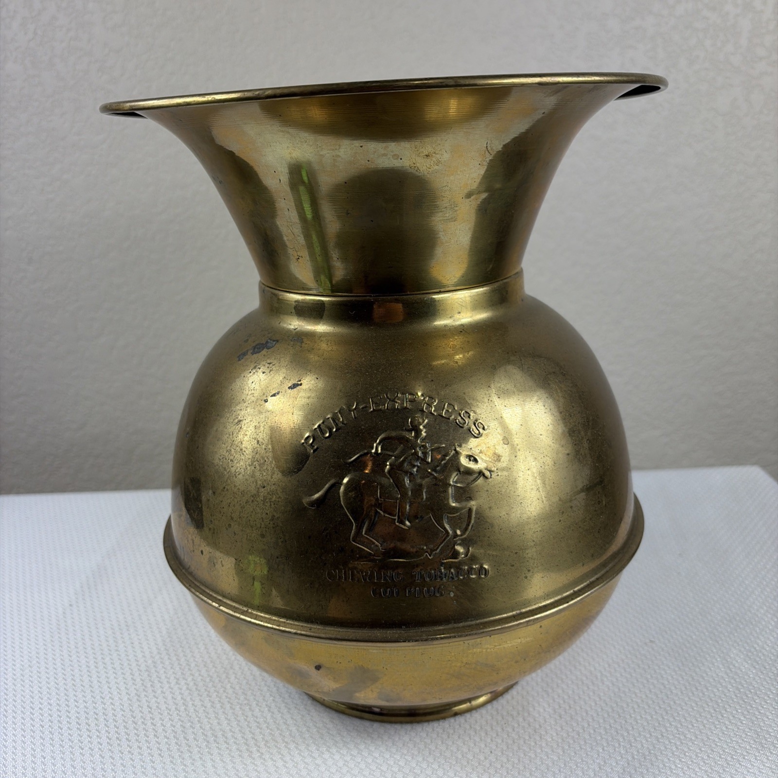 VTG Large Brass & Copper Spittoon Pony Express Cut Plug Chewing Tobacco 10
