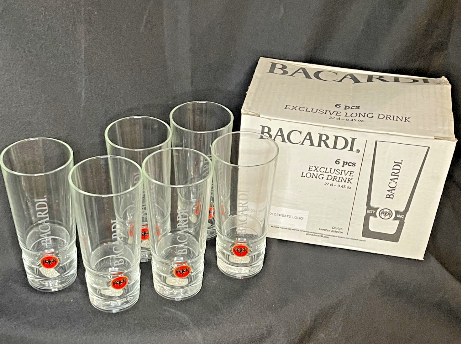 Set Of 6 Bacardi Rum Cocktail Highball Drinking Glasses by Rastal Italy - NIB