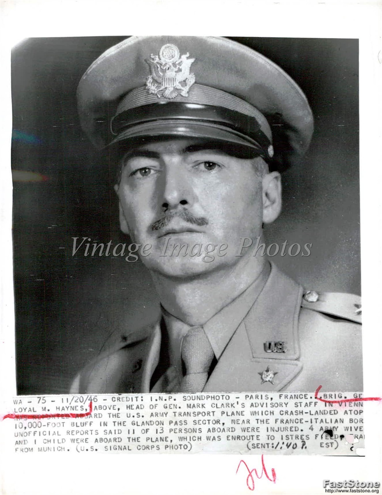 1946 Glandon Pass France General Mark Clark Advisory Staff Plane Cras Photo 7x9